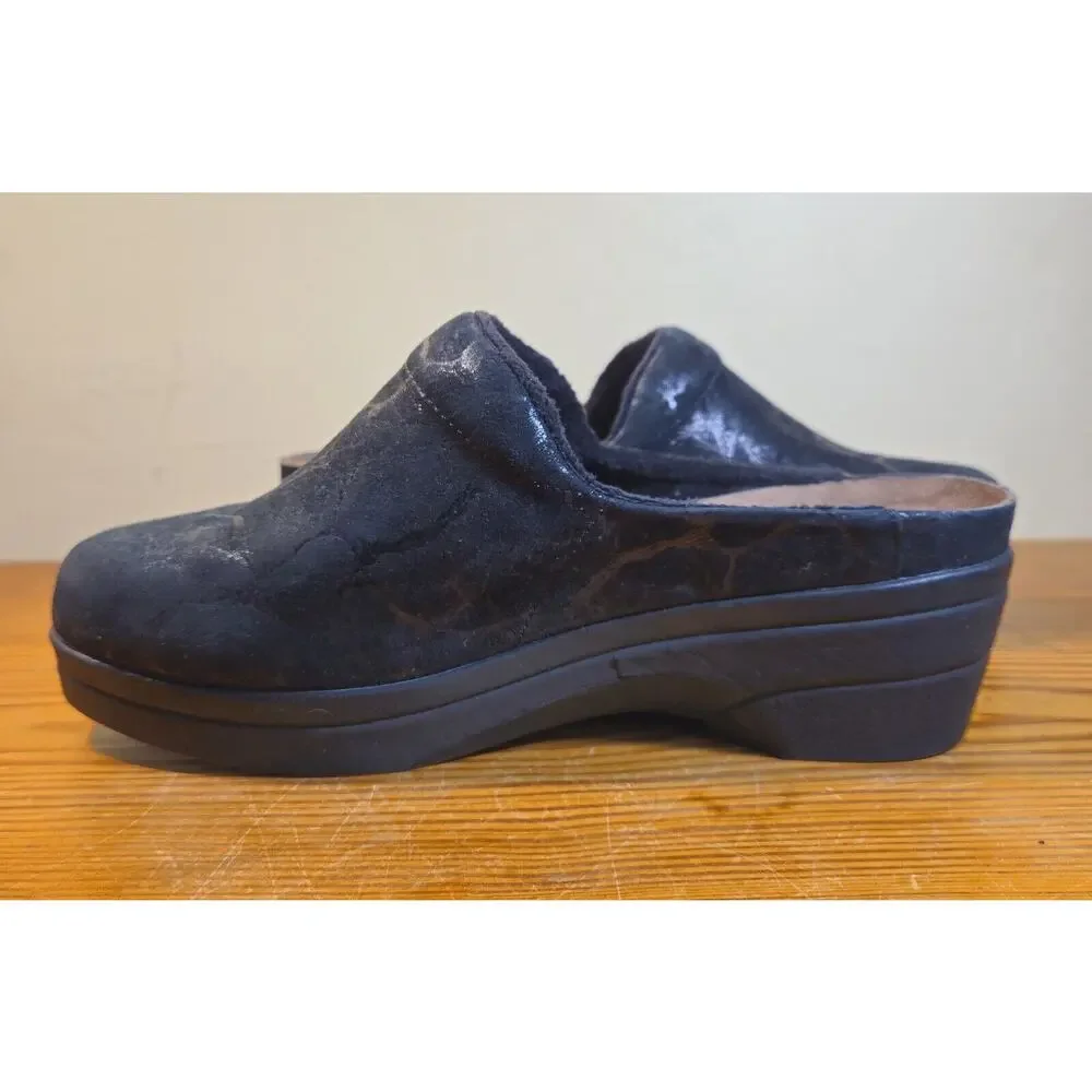 Women’s 5.5 36 Mephisto Metallic Black Satty Nubuck Suede Clogs Mules Slip Ons - Picture 4 of 6